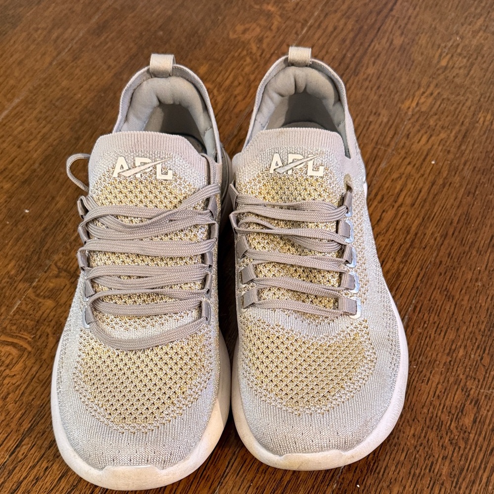 APL TechLoom Breeze Sneakers — Gray/Gold, Women's Size 8